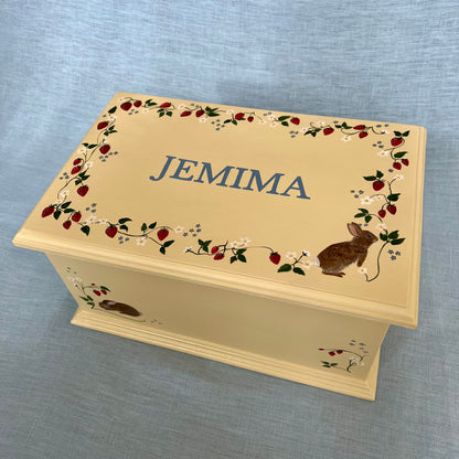 Hand-painted wooden keepsake box created as a bespoke childhood heirloom