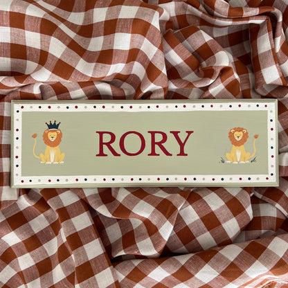 Personalised hand-painted wooden bedroom door plaque with decorative illustrations