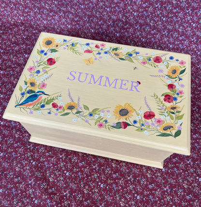 Hand-painted wooden keepsake box created as a bespoke childhood heirloom