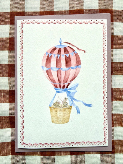 hot air balloon greetings card, straight-on photograph