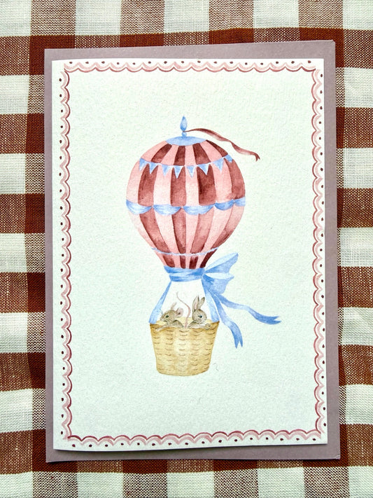 hot air balloon greetings card, straight-on photograph