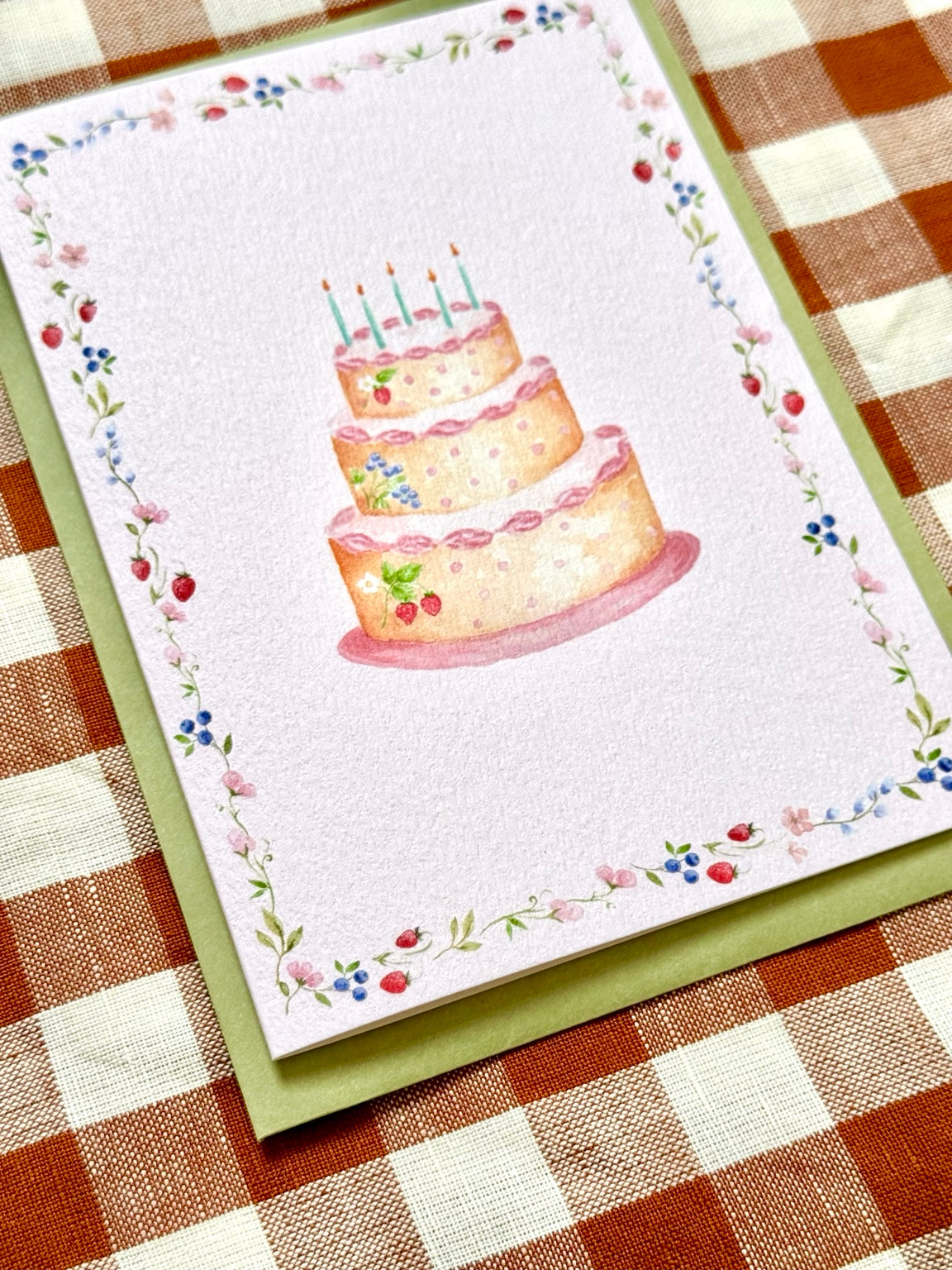 birthday cake greetings card, angled photograph