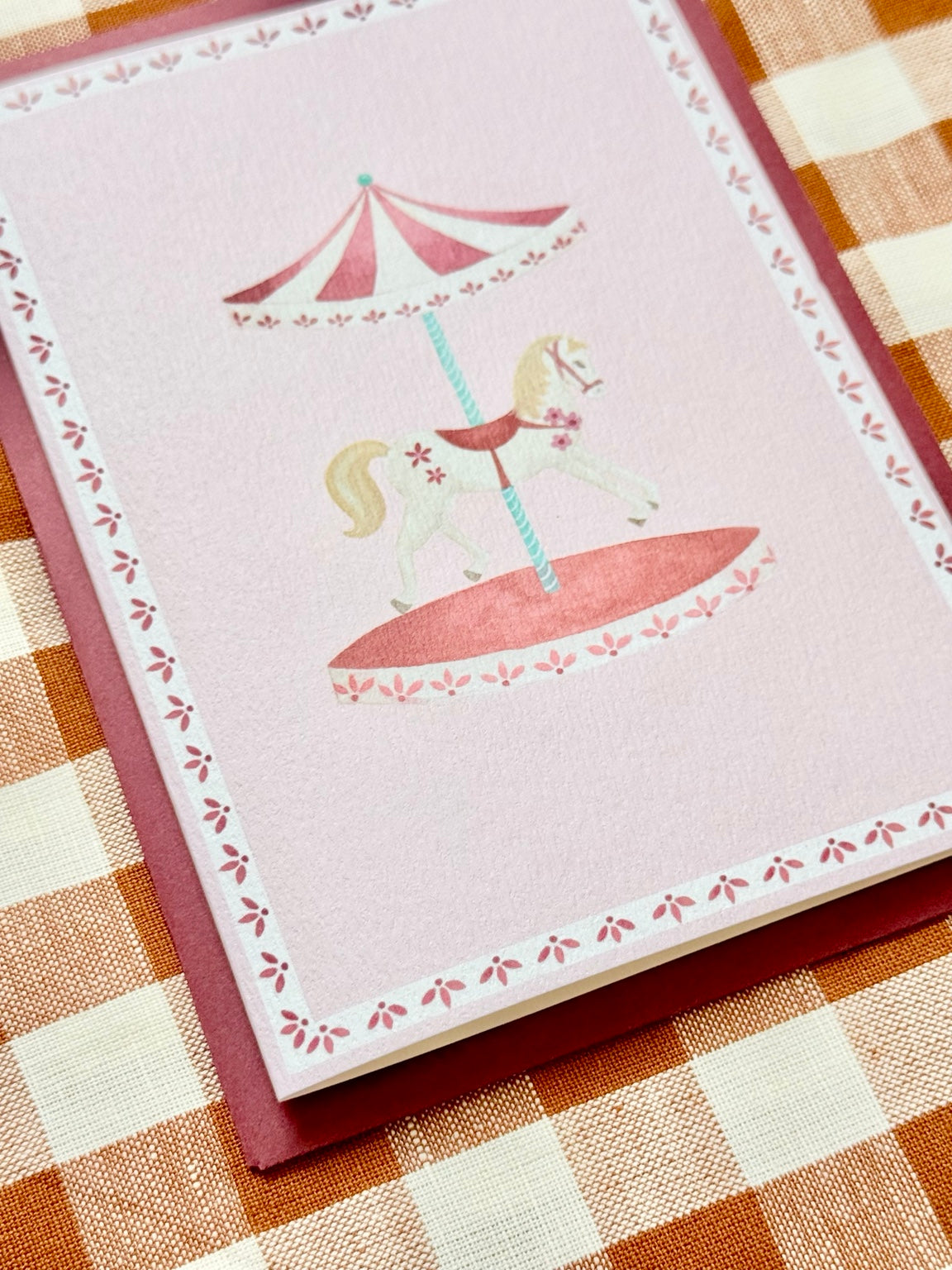 carousel horse greetings card, angled photograph