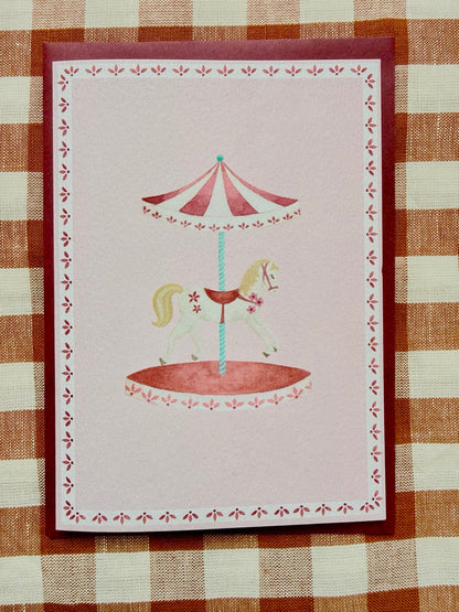 carousel horse greetings card, straight-on photograph