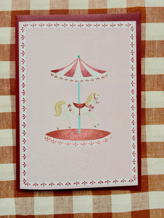 carousel horse greetings card, straight-on photograph