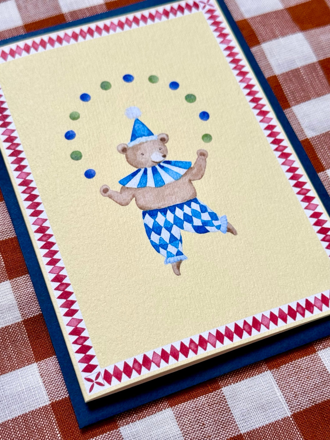 circus bear greetings card, angled photograph