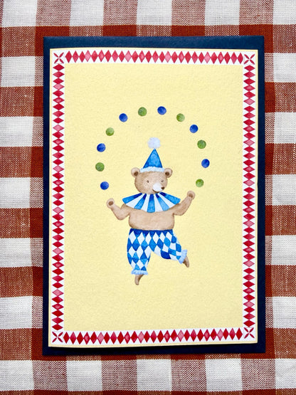 circus bear greetings card, straight-on photograph