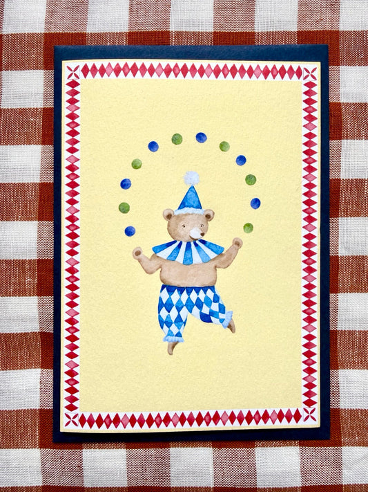 circus bear greetings card, straight-on photograph