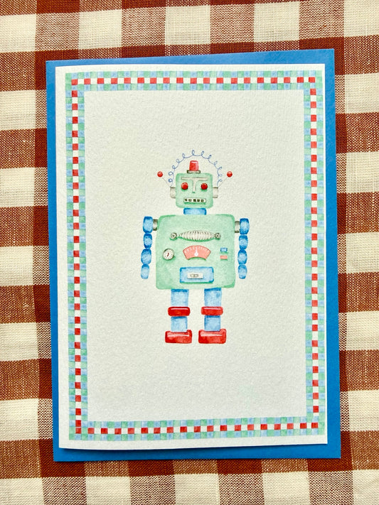 robot greetings card, straight-on photograph