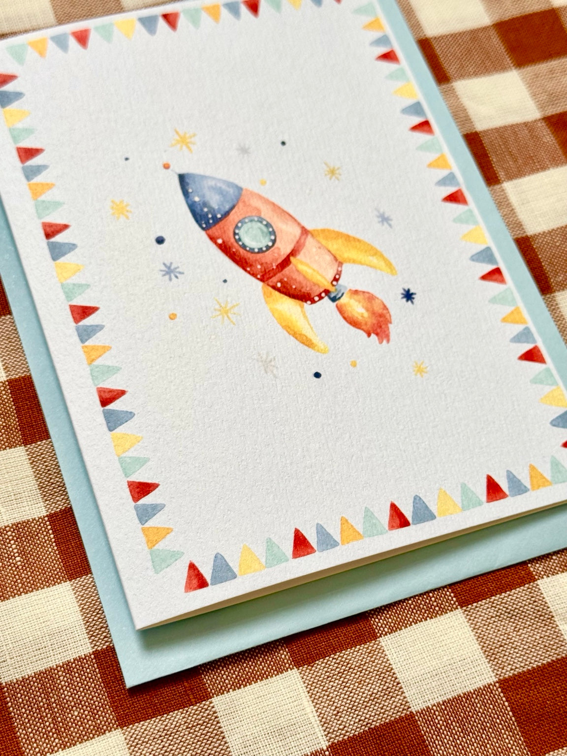 rocket greetings card, angled photograph