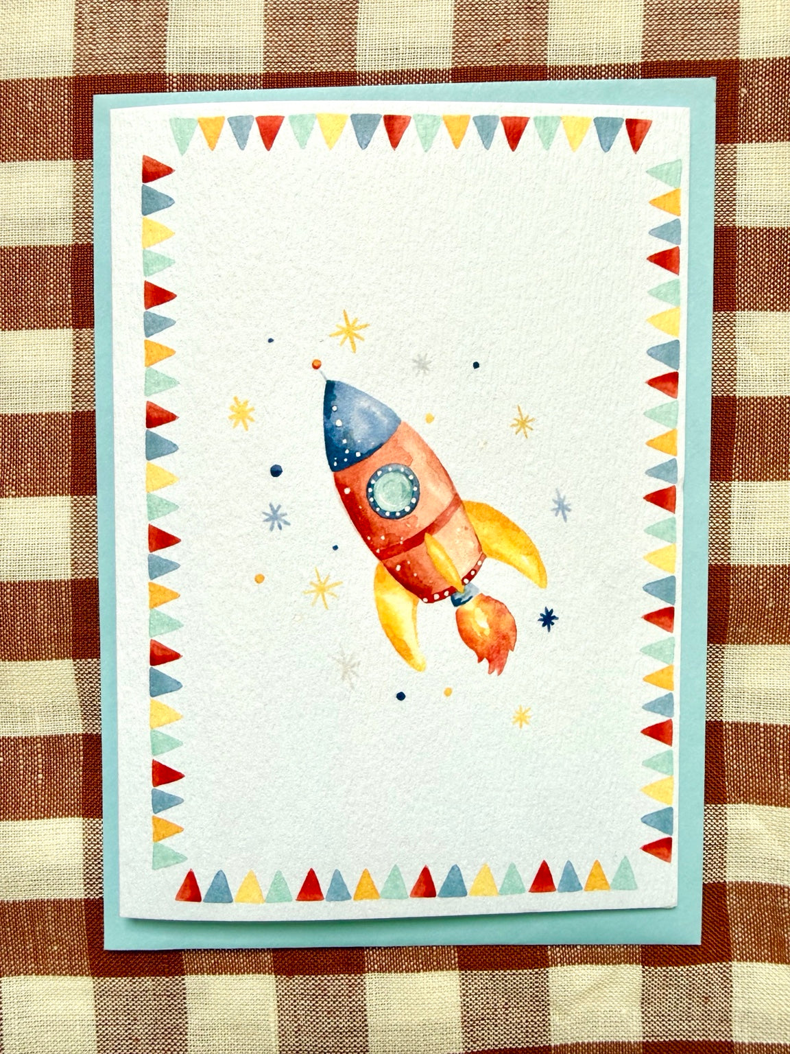 rocket greetings card, straight-on photograph