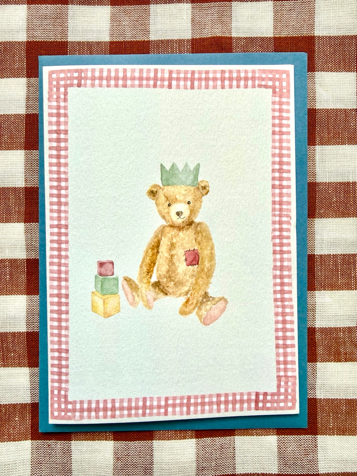 green teddy greetings card, straight-on photograph