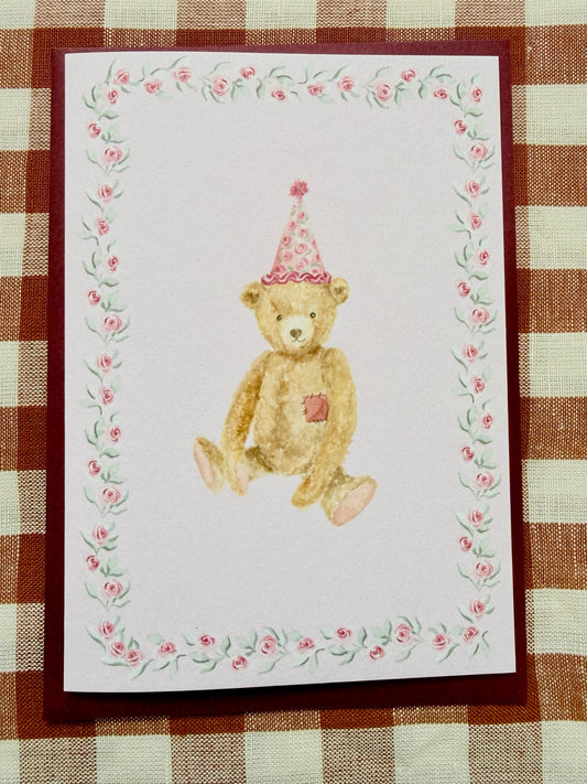 Teddy Bear Pink greetings card, straight-on photograph
