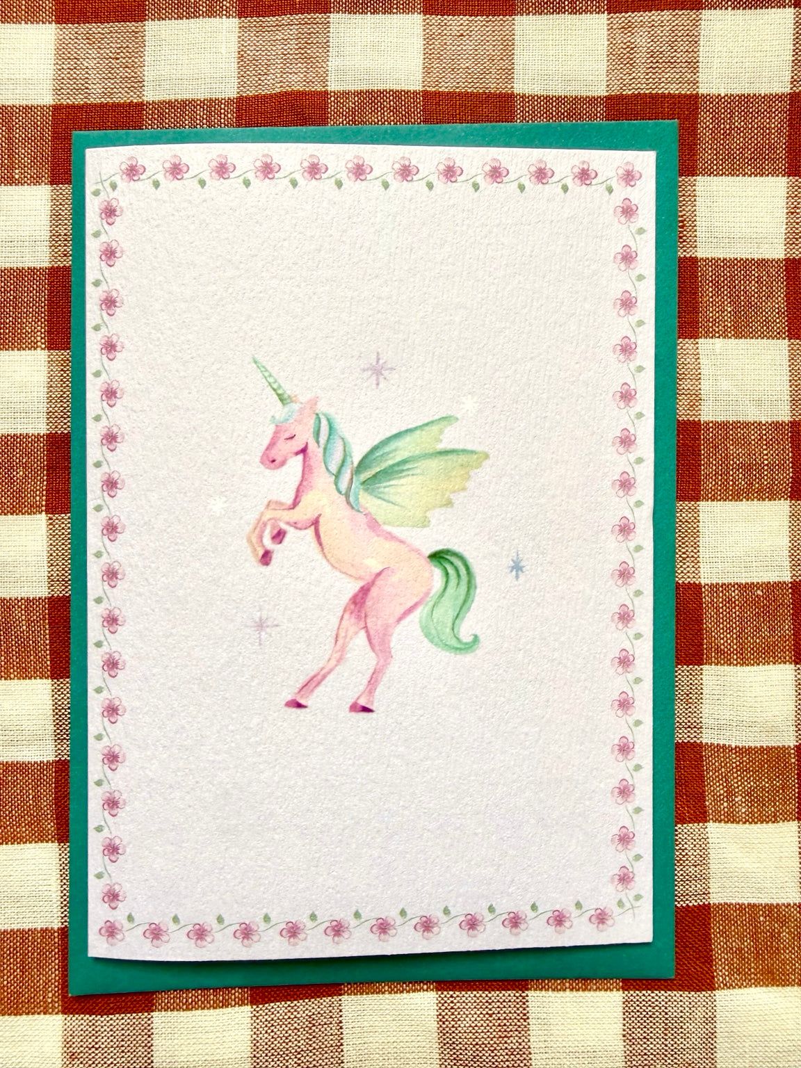 unicorn greetings card, straight-on photograph