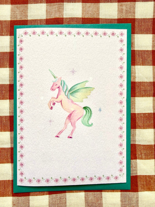 unicorn greetings card, straight-on photograph